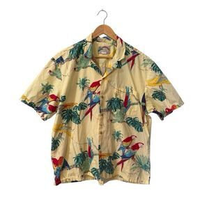 Paradise Found Men's Floral Parrot Print Button Front Hawaiian Shirt Size XL